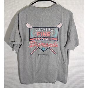 Love & Pineapples Large Gray Graphic T Shirt Diamonds Softball Baseball Sports